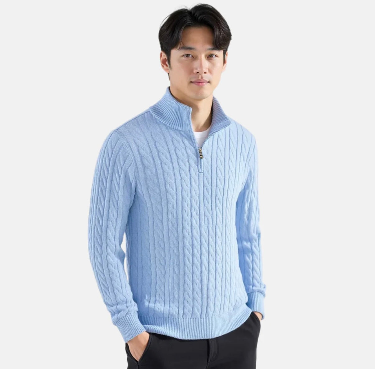 TAEBAEK ZIPPED CABLE SWEATER