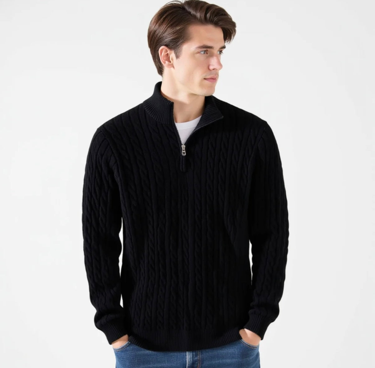 TAEBAEK ZIPPED CABLE SWEATER