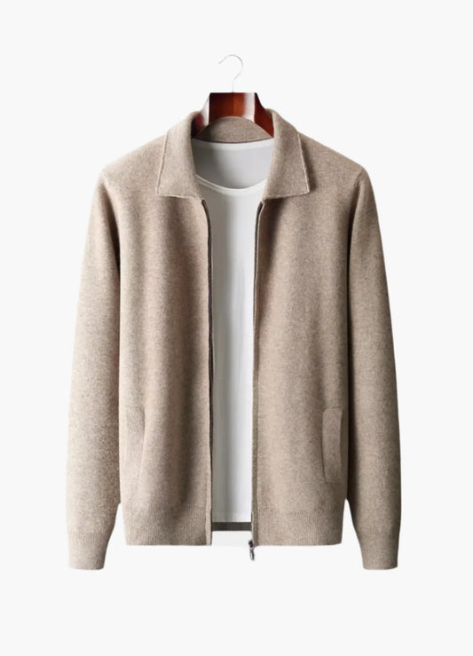 EXTRA-FINE MERINO WOOL ZIP POLO CARDIGAN