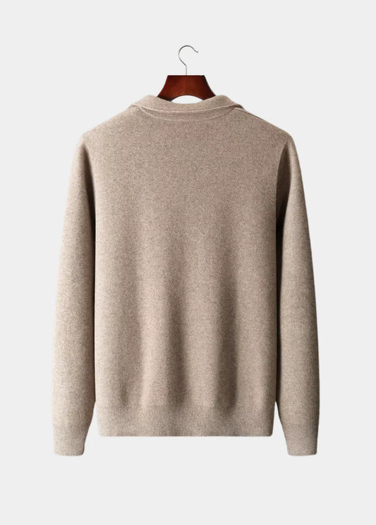 EXTRA-FINE MERINO WOOL ZIP POLO CARDIGAN